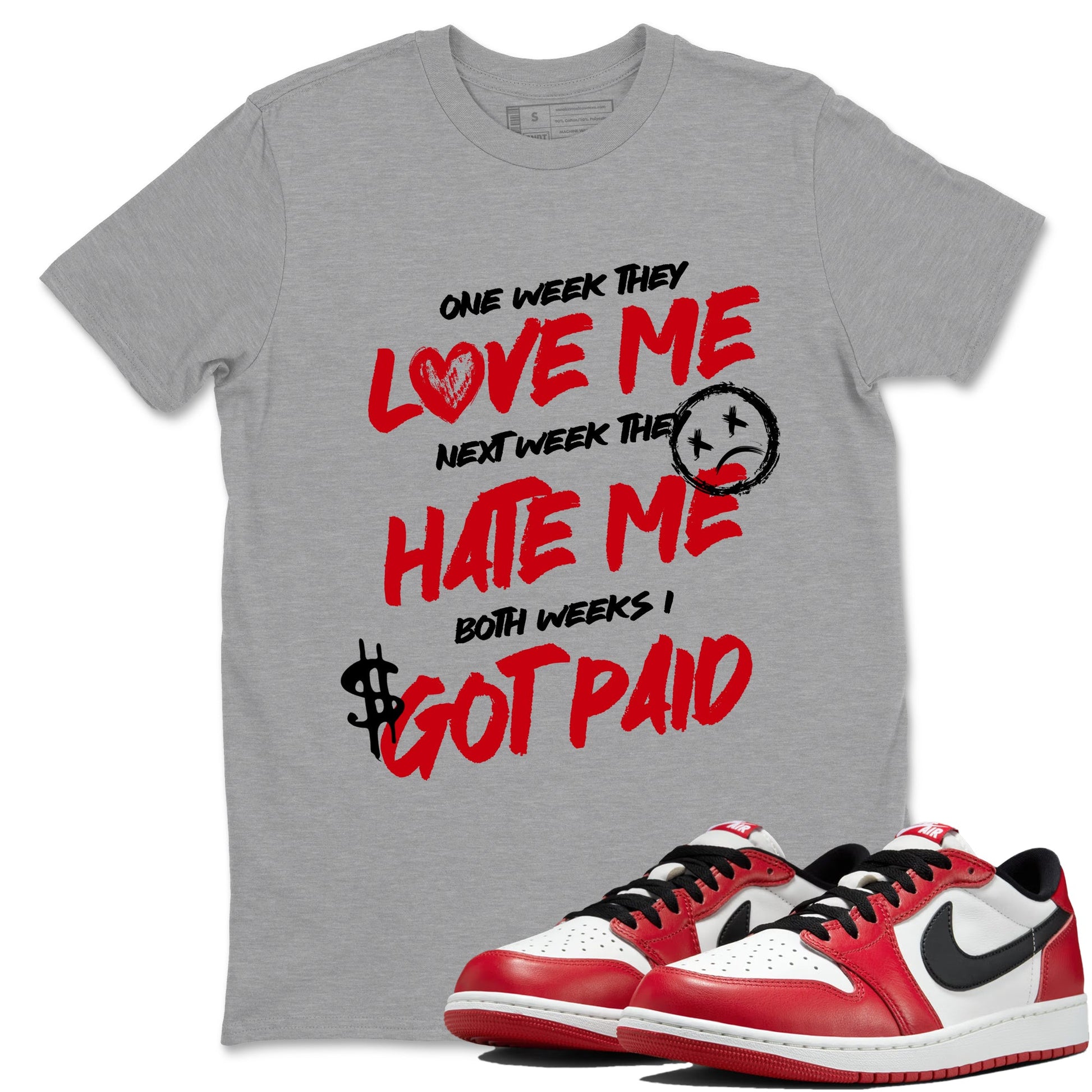 Best Sneakerfit graphic tee – Sneaker Tees To Match Air Jordan 1 Low Chicago Sneakers – I Got Paid Tee Heather Grey 1