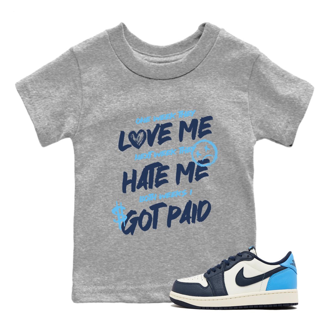 1s Obsidian shirts to match jordans I Got Paid shirts to match Jordans AJ1 Retro Low OG Obsidian match shoes to clothes SNRT Sneaker Tees Youth Baby Heather Grey 1 tee