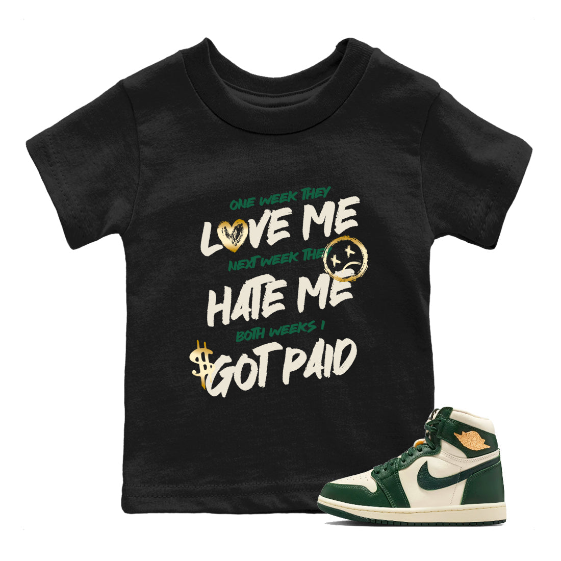 Sneaker Threads – Sneaker Tees To Match Air Jordan 1 Pro Green – I Got Paid Youth Graphic Tee Black 1. Perfect for Jordan releases 2025 colorways.