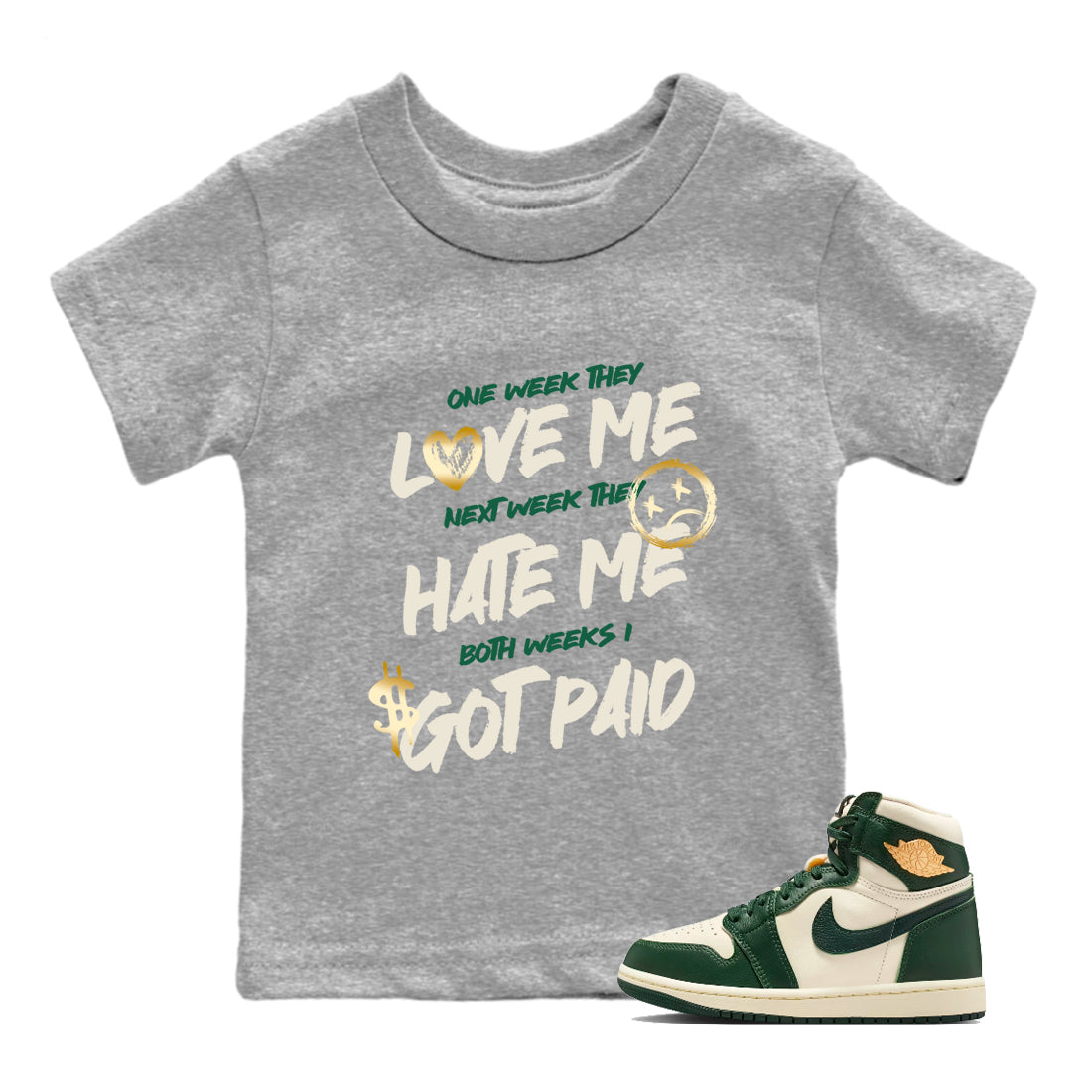 Sneaker Threads – Sneaker Tees To Match Air Jordan 1 Pro Green – I Got Paid Youth Graphic Tee Heather Grey 1. Perfect for Jordan releases 2025 colorways.