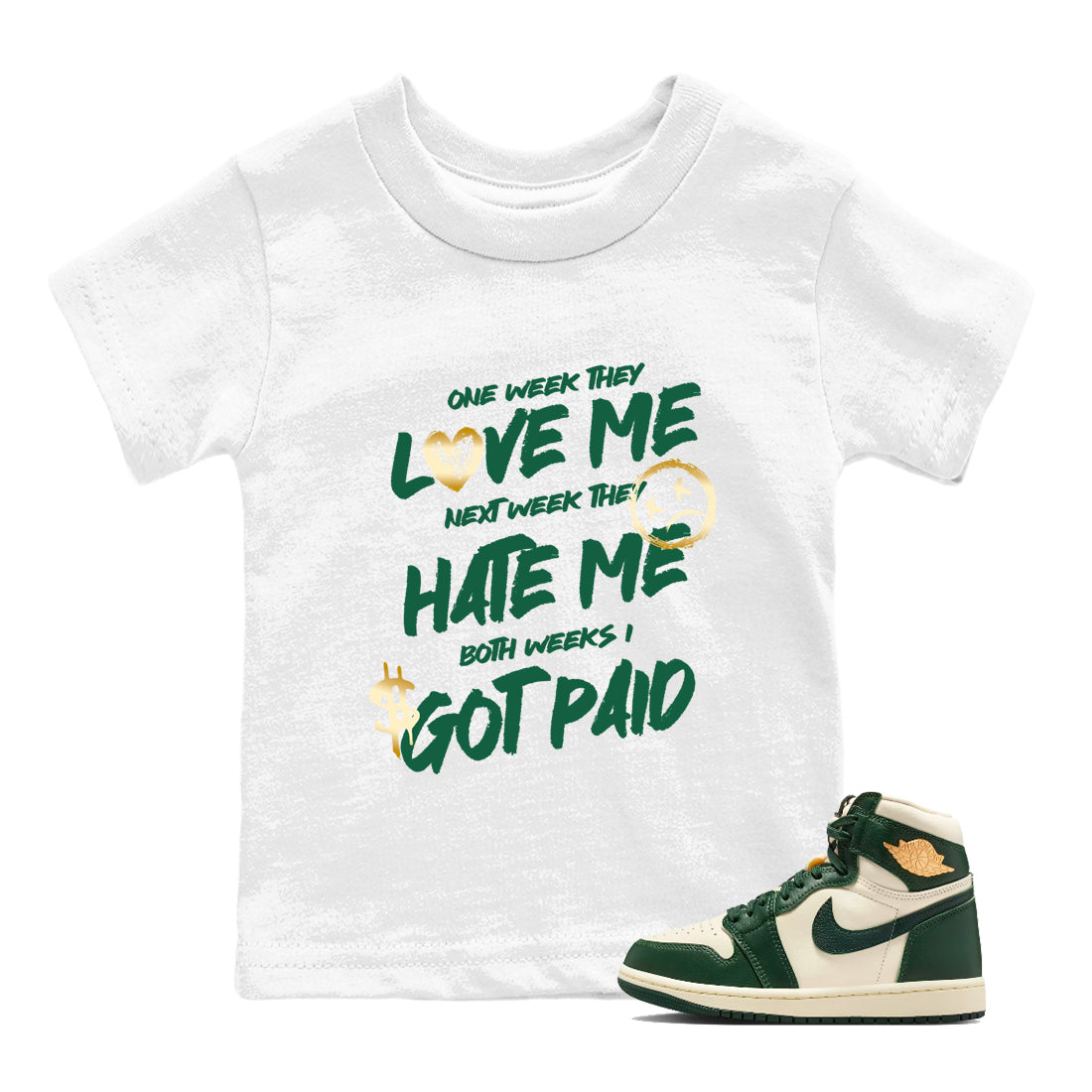 Sneaker Threads – Sneaker Tees To Match Air Jordan 1 Pro Green – I Got Paid Youth Graphic Tee White 1. Perfect for Jordan releases 2025 colorways.