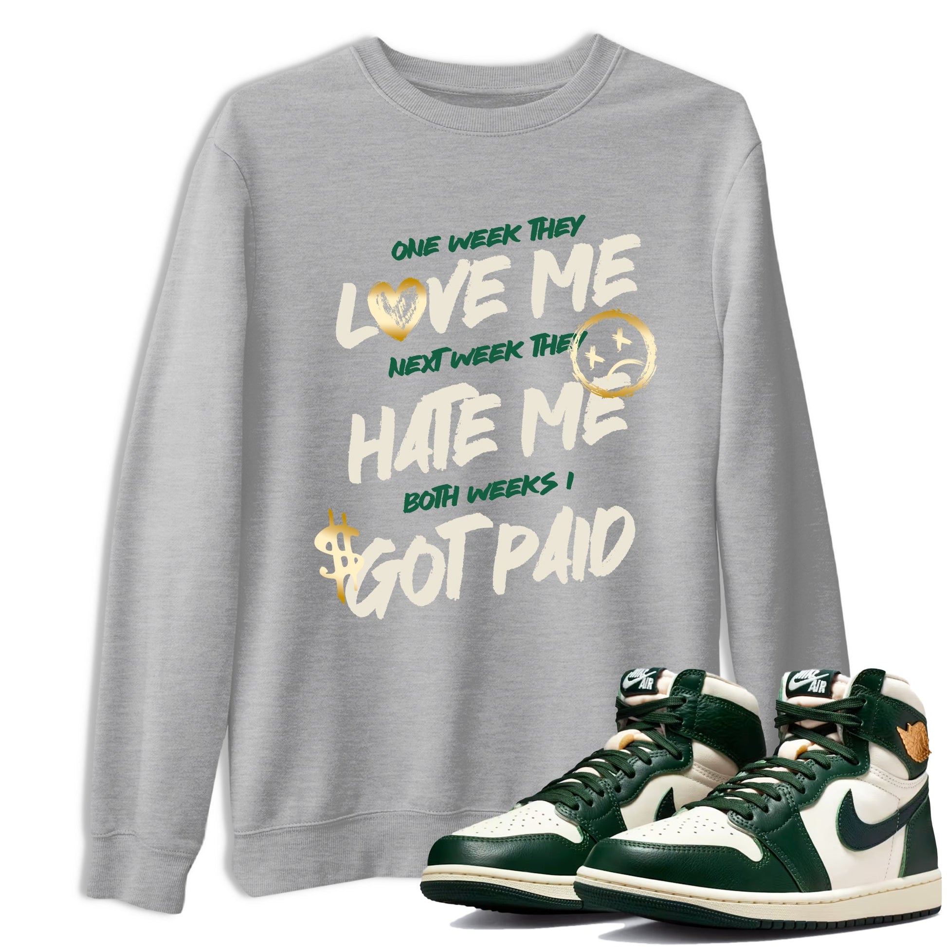 Sneaker Threads – Sneaker Tees To Match Air Jordan 1 Pro Green – I Got Paid Graphic Tee Heather Grey 1. Perfect for Jordan releases 2025 colorways.