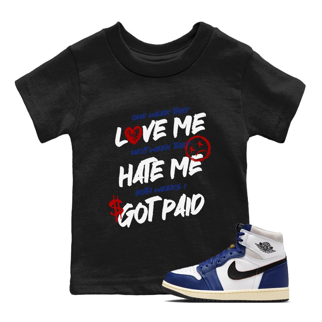 1s Rare Air shirts to match jordans I Got Paid sneaker match tees Air Jordan 1 High OG Rare Air Deep Royal Blue match shoes to clothes SNRT Sneaker Tees Youth Baby Black 1 tee