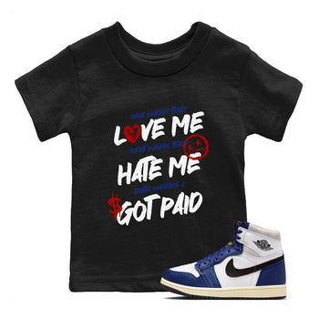 1s Rare Air shirts to match jordans I Got Paid sneaker match tees Air Jordan 1 High OG Rare Air Deep Royal Blue match shoes to clothes SNRT Sneaker Tees Youth Baby Black 1 tee
