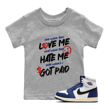 1s Rare Air shirts to match jordans I Got Paid sneaker match tees Air Jordan 1 High OG Rare Air Deep Royal Blue match shoes to clothes SNRT Sneaker Tees Youth Baby Heather Grey 1 tee