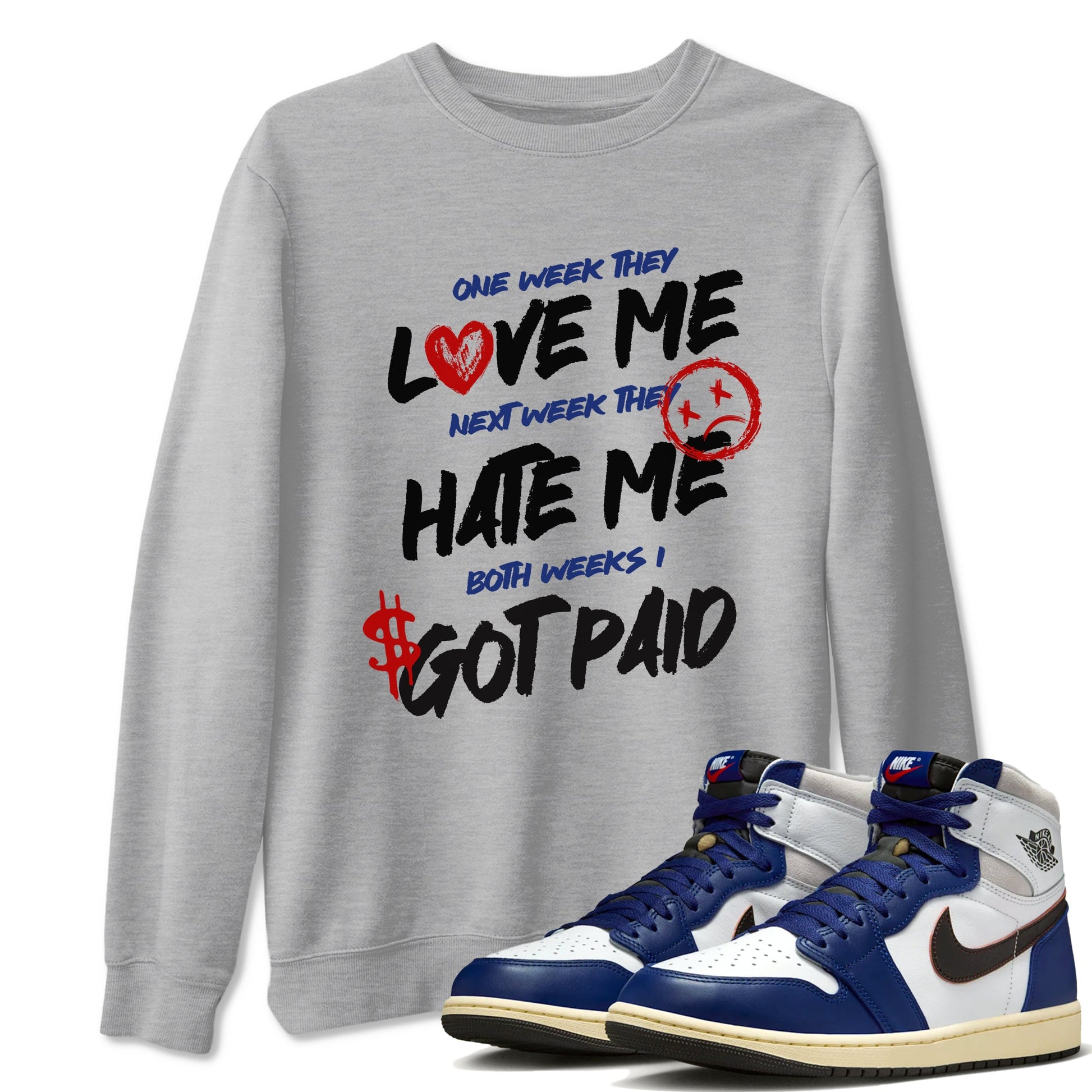 1s Rare Air shirts to match jordans I Got Paid sneaker match tees Air Jordan 1 High OG Rare Air Deep Royal Blue match shoes to clothes SNRT Sneaker Tees unisex cotton Heather Grey 1 shirts