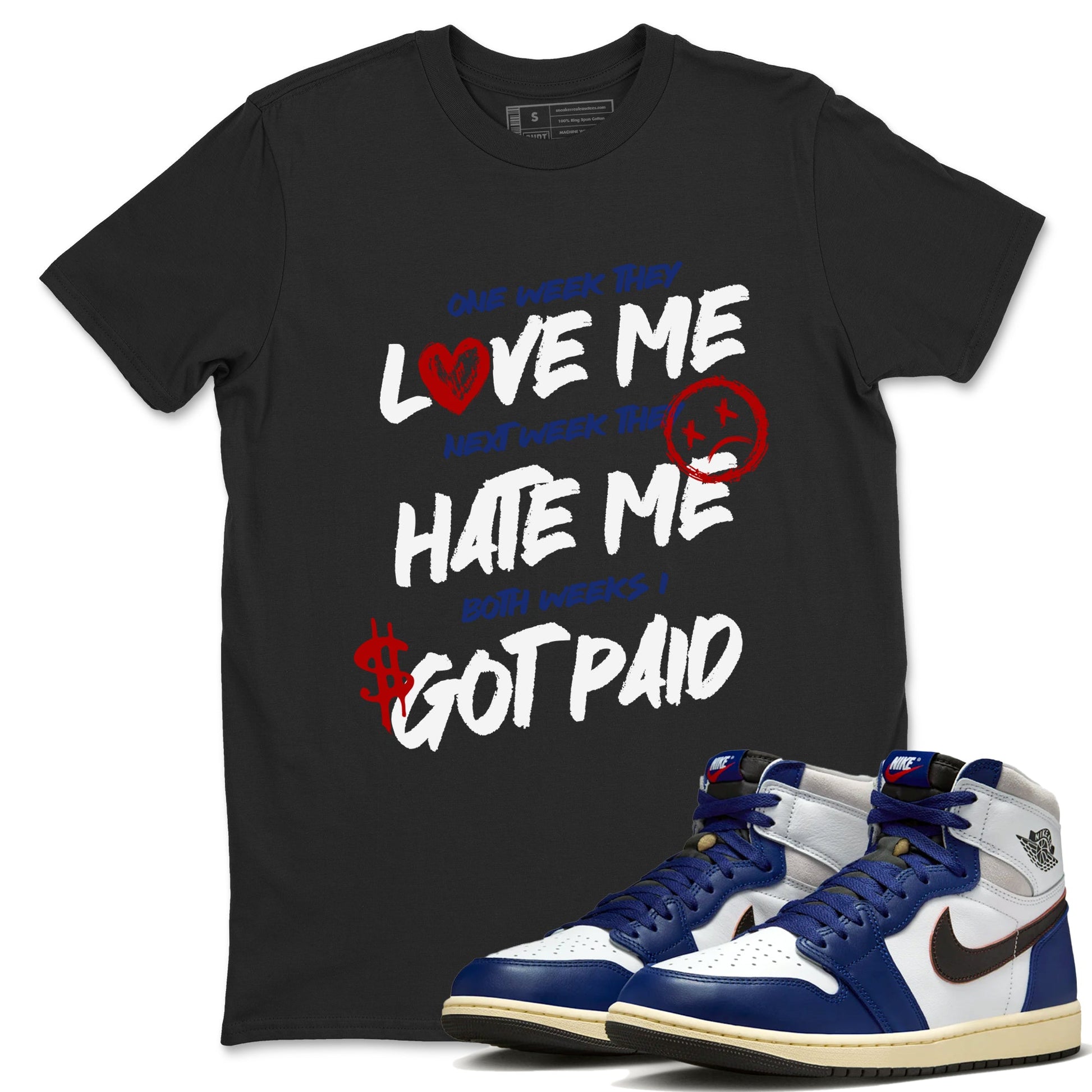1s Rare Air shirts to match jordans I Got Paid sneaker match tees Air Jordan 1 High OG Rare Air Deep Royal Blue match shoes to clothes SNRT Sneaker Tees unisex cotton Black 1 shirts