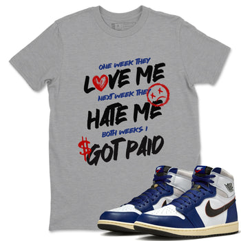 1s Rare Air shirts to match jordans I Got Paid sneaker match tees Air Jordan 1 High OG Rare Air Deep Royal Blue match shoes to clothes SNRT Sneaker Tees unisex cotton Heather Grey 1 shirts