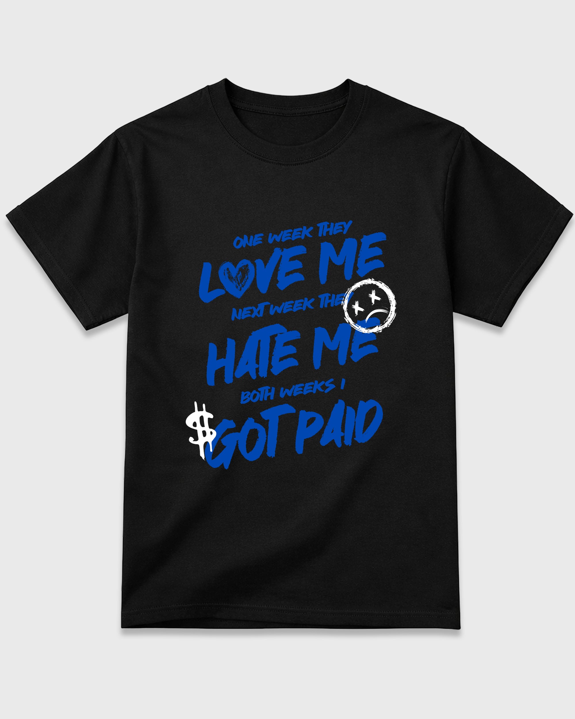 I Got Paid Graphic T-Shirt featuring original streetwear artwork designed to match the Air Jordan 1 Royal. Black 2 Graphic T-Shirt.