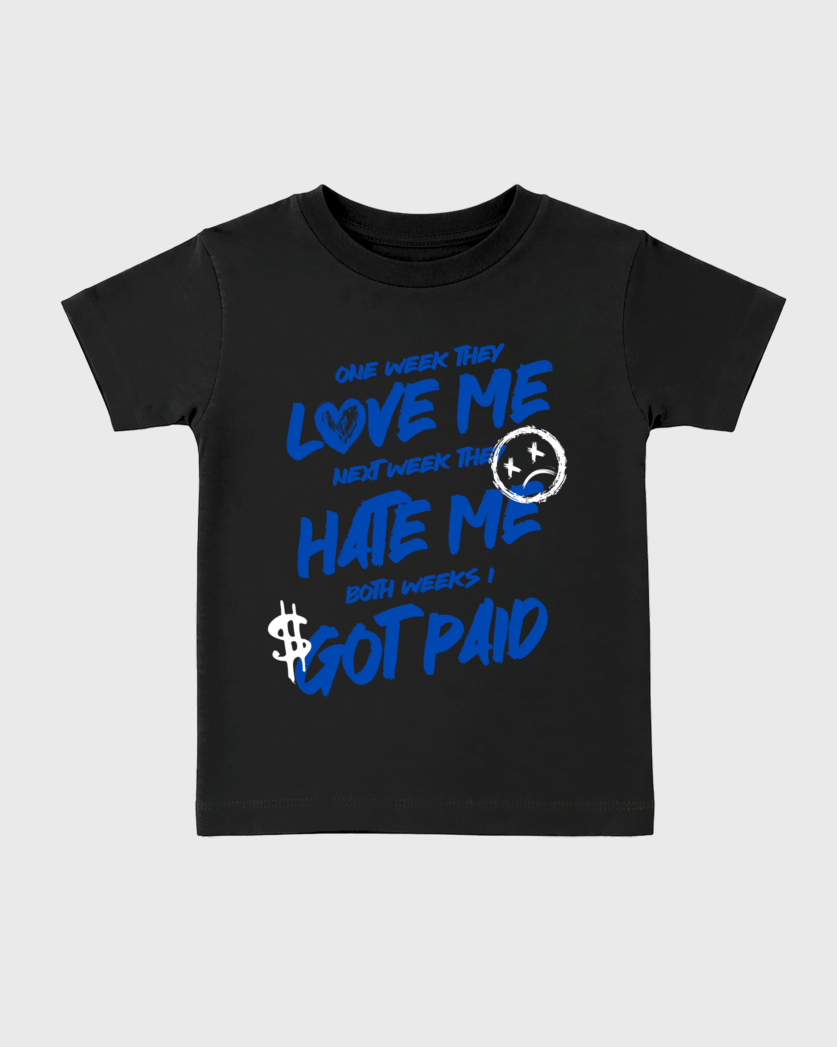 I Got Paid Baby & Kids Graphic T-Shirt featuring original artwork designed to match the Air Jordan 1 Royal. Black 2 Kids Graphic Tee.