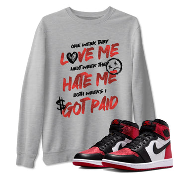 I Got Paid sneaker match t-shirt styled to complete your fit with the Air Jordan 1 Ruby sneakers, shown in Heather Grey 1.