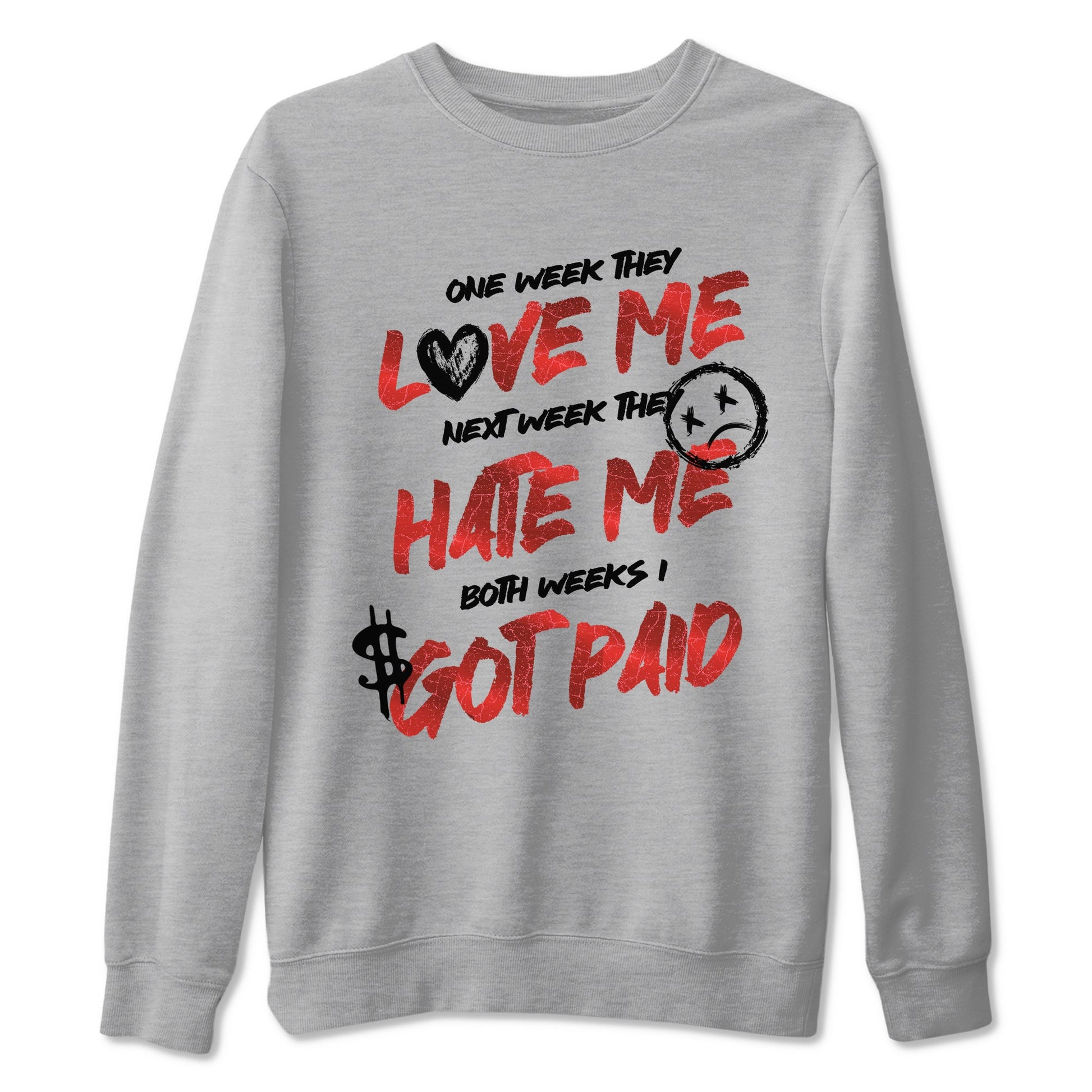 I Got Paid sneaker match t-shirt styled to complete your fit with the Air Jordan 1 Ruby sneakers, shown in Heather Grey 2.