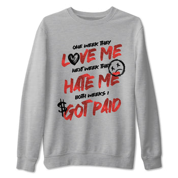 I Got Paid sneaker match t-shirt styled to complete your fit with the Air Jordan 1 Ruby sneakers, shown in Heather Grey 2.