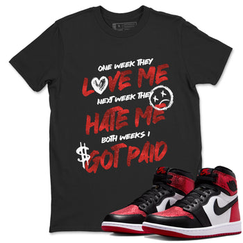 I Got Paid sneaker match t-shirt styled to complete your fit with the Air Jordan 1 Ruby sneakers, shown in Black 1.