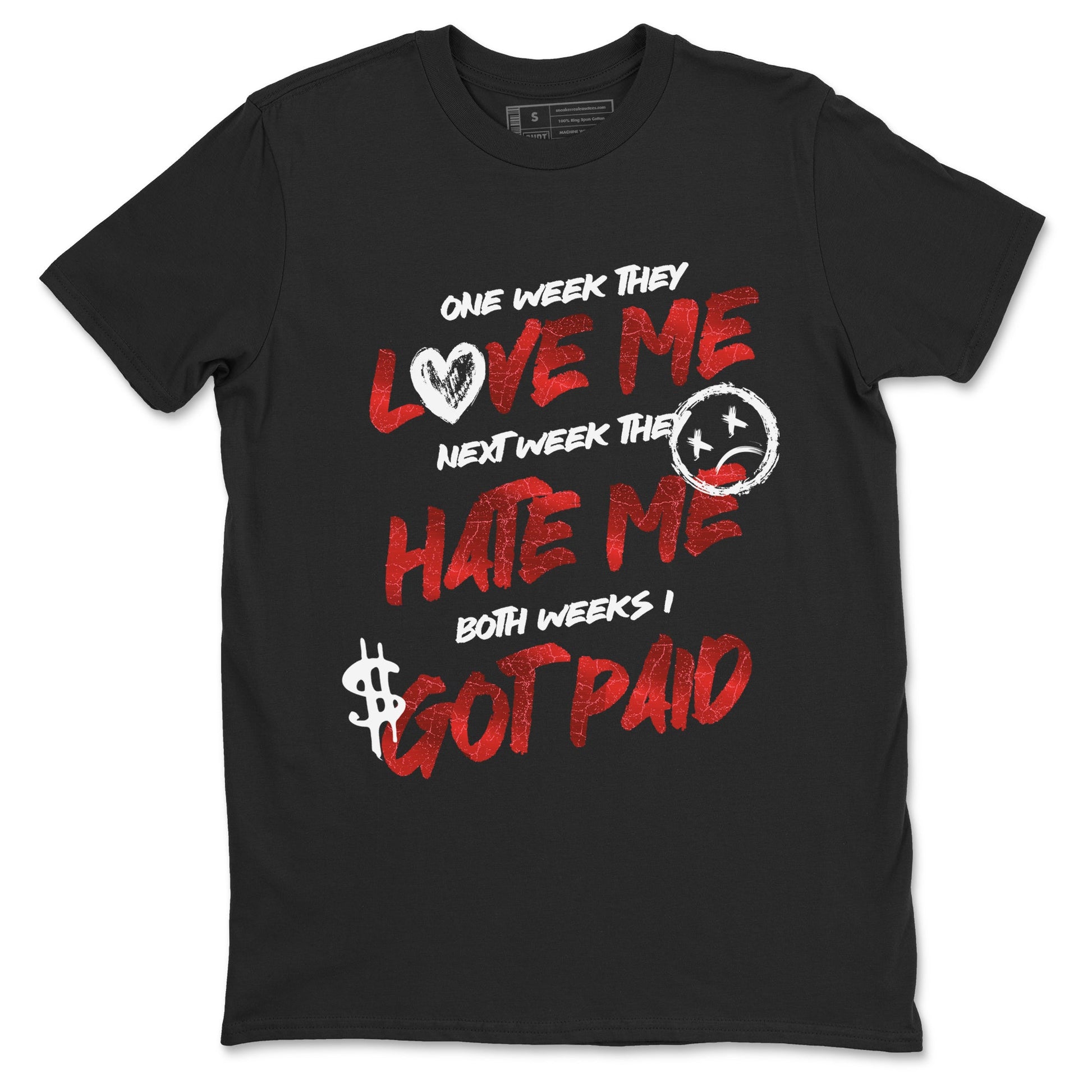 I Got Paid sneaker match t-shirt styled to complete your fit with the Air Jordan 1 Ruby sneakers, shown in Black 2.