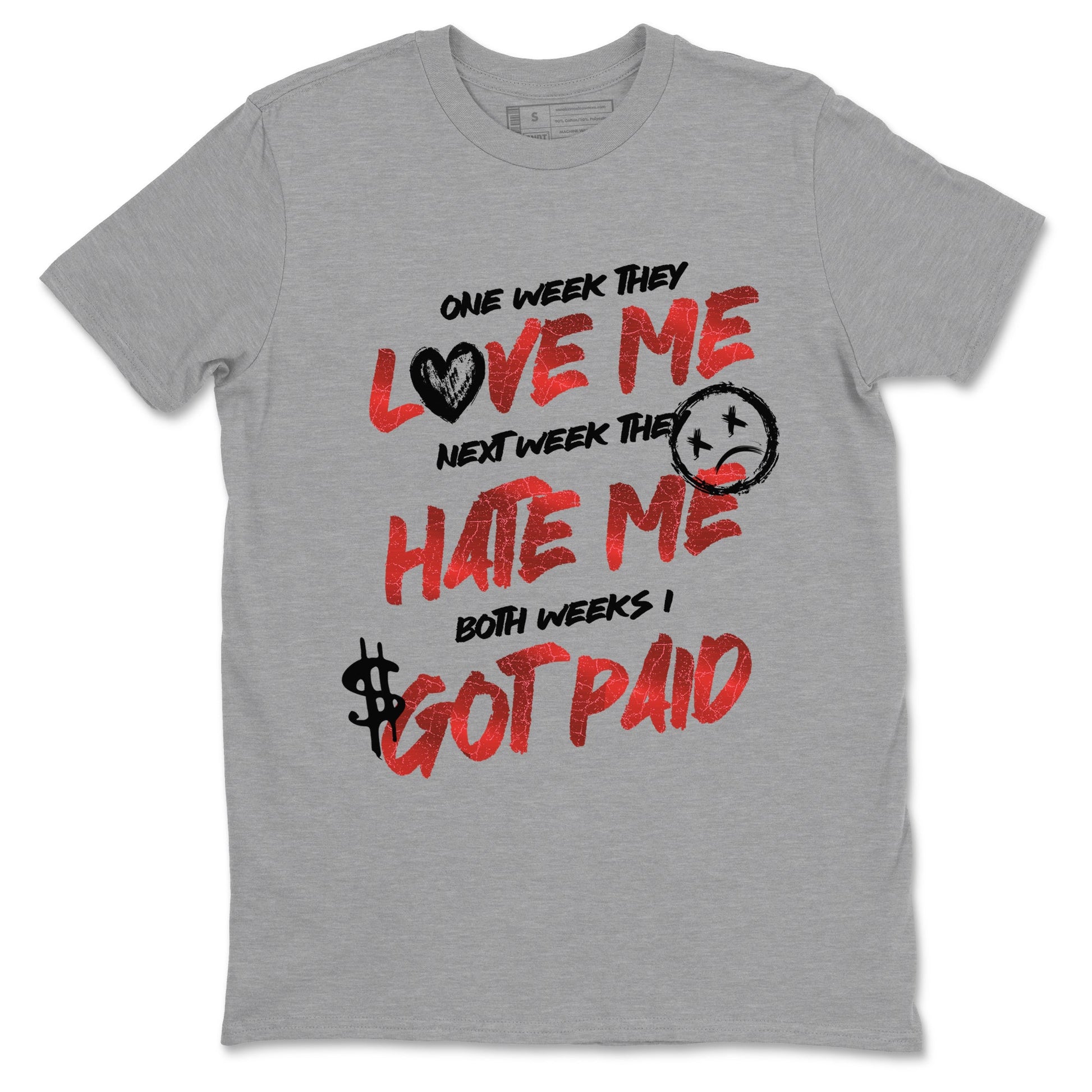 I Got Paid sneaker match t-shirt styled to complete your fit with the Air Jordan 1 Ruby sneakers, shown in Heather Grey 2.