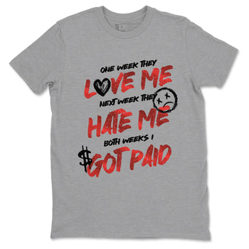 I Got Paid sneaker match t-shirt styled to complete your fit with the Air Jordan 1 Ruby sneakers, shown in Heather Grey 2.
