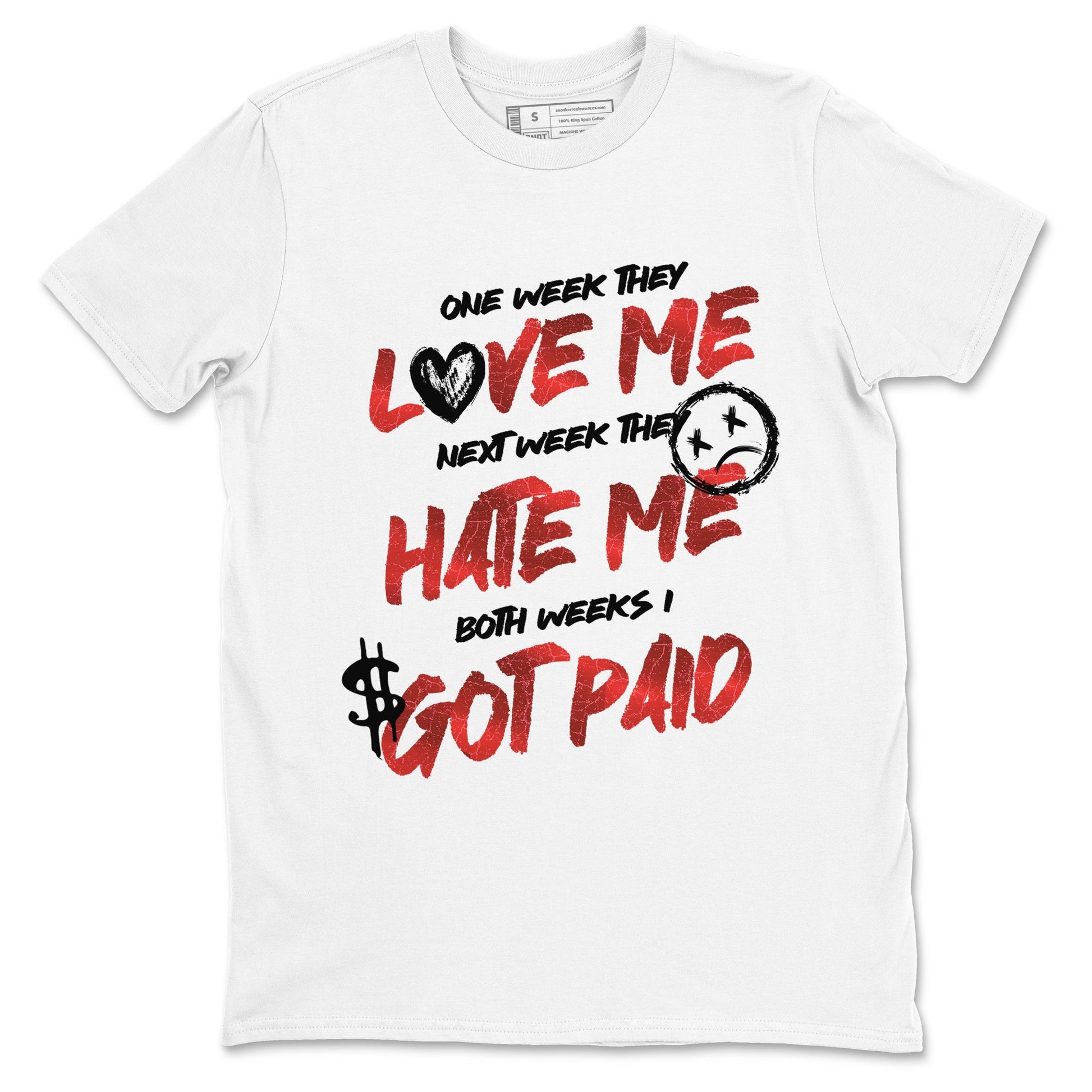 I Got Paid sneaker match t-shirt styled to complete your fit with the Air Jordan 1 Ruby sneakers, shown in White 2.