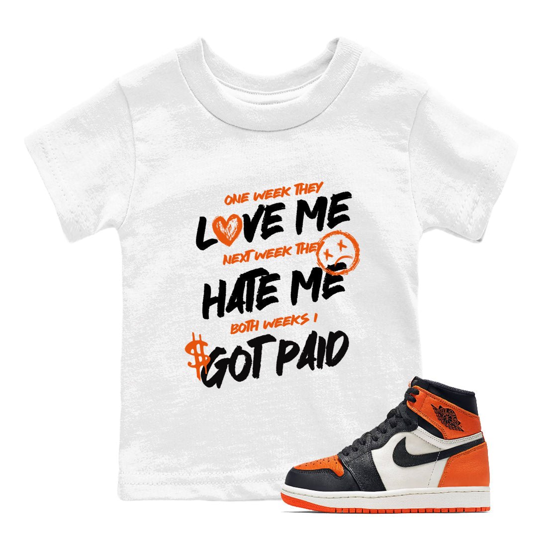 Sneaker match tees – Sneaker Tees To Match Air Jordan 1 Shattered Backboard Shoes – I Got Paid Kids T-Shirt White 1