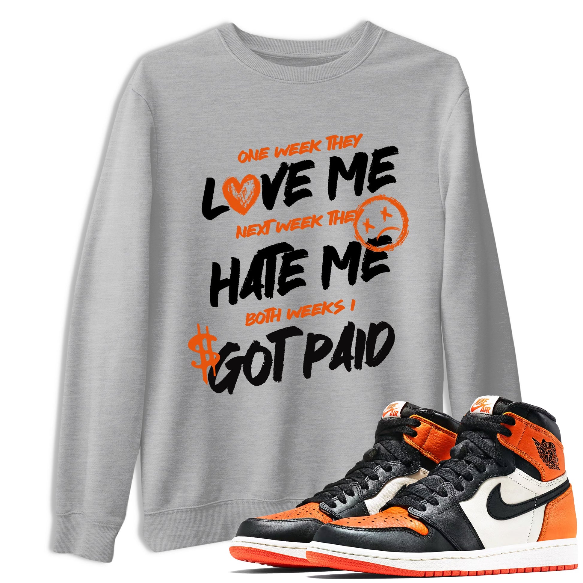 Sneaker match tees – Sneaker Tees To Match Air Jordan 1 Shattered Backboard Shoes – I Got Paid Tee Heather Grey 1