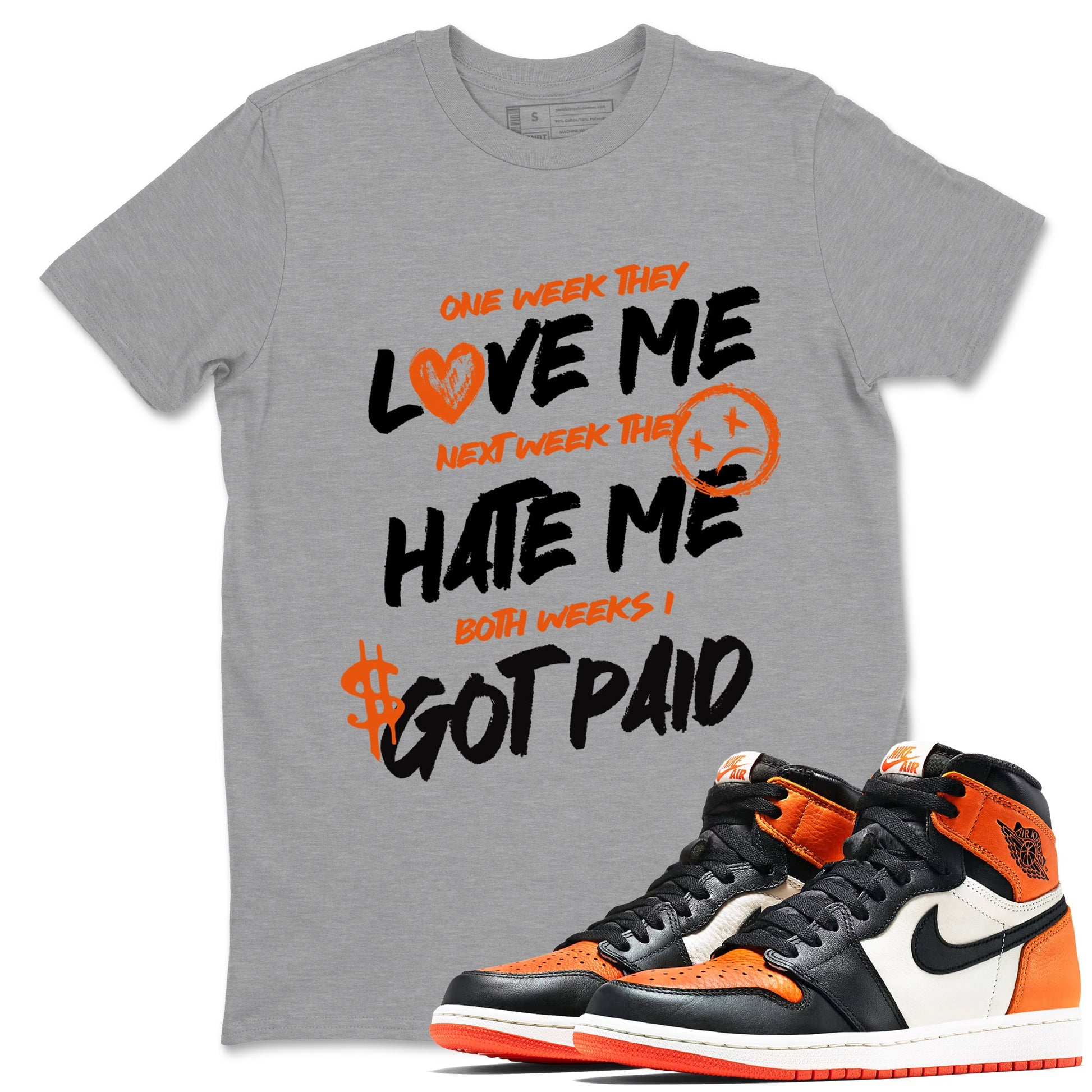 Sneaker match tees – Sneaker Tees To Match Air Jordan 1 Shattered Backboard Shoes – I Got Paid Tee Heather Grey 1