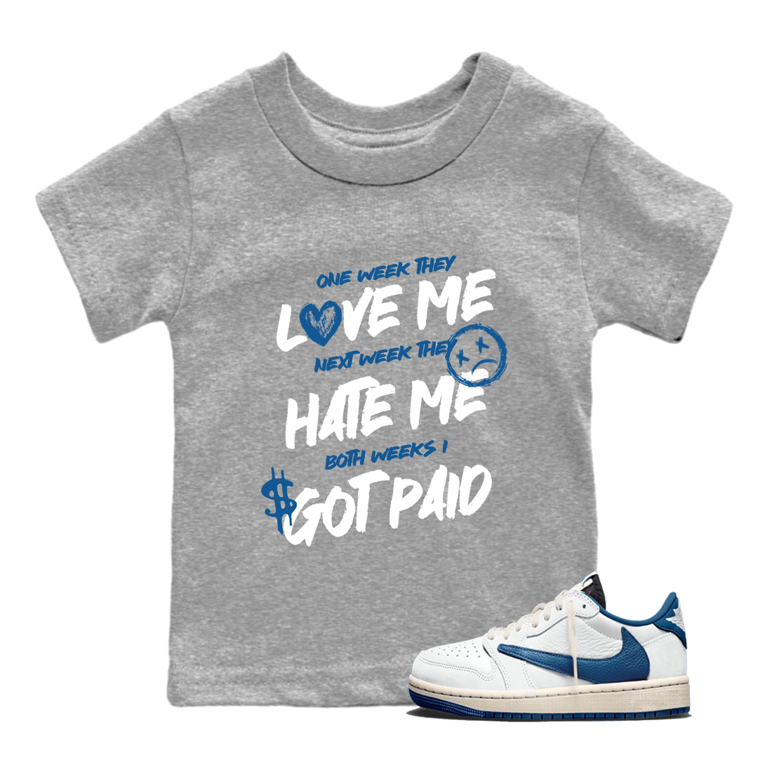 Sneaker Threads – Sneaker Threads To Match Air Jordan 1 Travis Scott Fragment Shoes – I Got Paid Kids T-Shirt Heather Grey 1