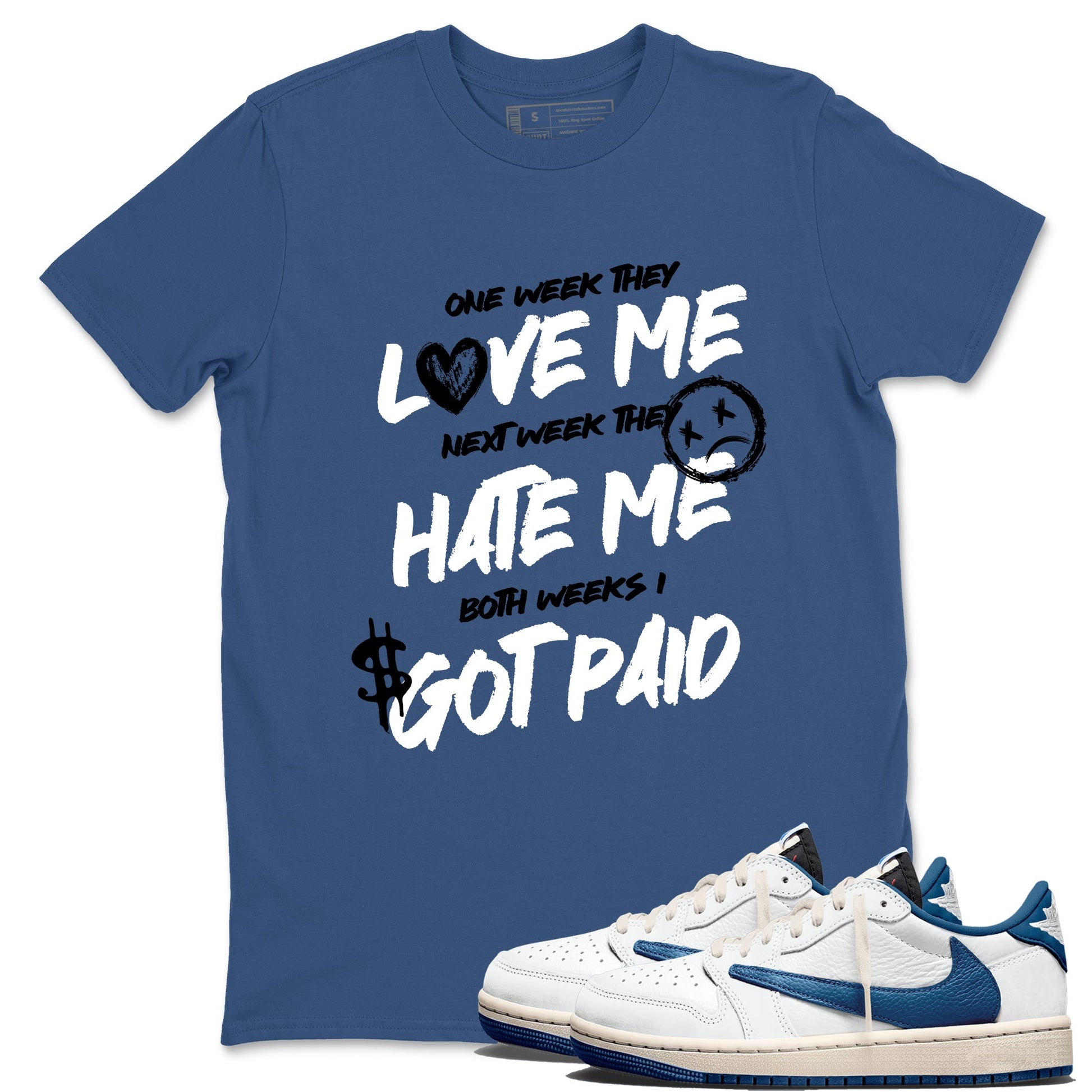 Sneaker Threads – Sneaker Threads To Match Air Jordan 1 Travis Scott Fragment Shoes – I Got Paid Tee Denim Blue 1