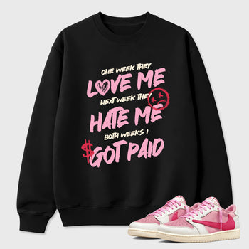 Perfect Sneakerhead Fashion Outfits – Sneaker Tees To Match Air Jordan 1 Low OG x Travis Scott Tropical Pink Shoes – I Got Paid Graphic Tee Black 1