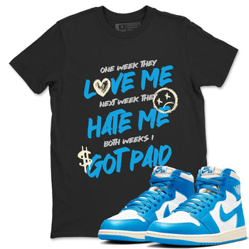 I Got Paid sneaker match t-shirt styled to complete your fit with the Air Jordan 1 UNC Reimagined sneakers, shown in Black 1.