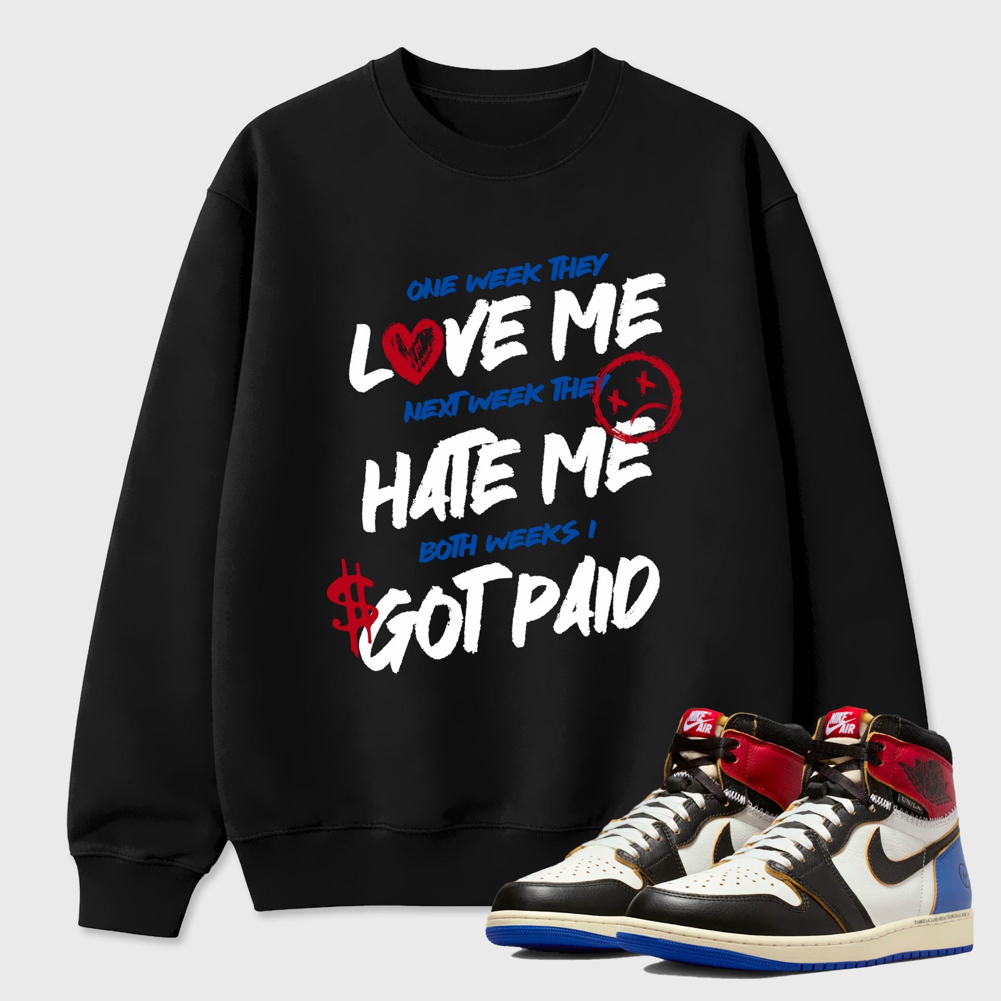 Sneaker match tees – Sneaker Tees To Match Air Jordan 1 Union x Fragment Shoes – I Got Paid Tee Black 1