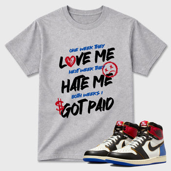Sneaker match tees – Sneaker Tees To Match Air Jordan 1 Union x Fragment Shoes – I Got Paid Tee Heather Grey 1