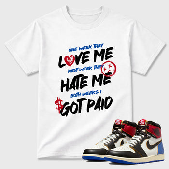 Sneaker match tees – Sneaker Tees To Match Air Jordan 1 Union x Fragment Shoes – I Got Paid Tee White 1