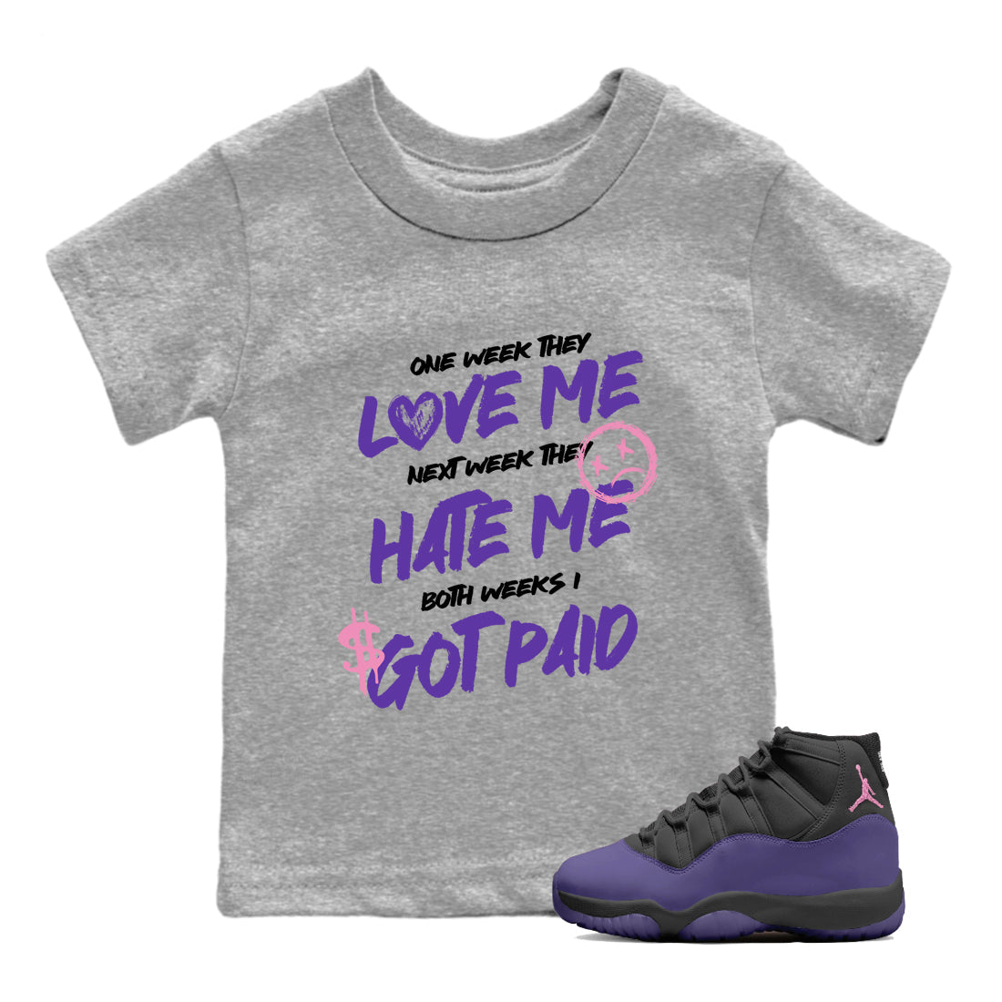 Sneaker match tees – Sneaker Tees To Match Air Jordan 11 Canyon Purple Shoes – I Got Paid Kids T-Shirt Heather Grey 1