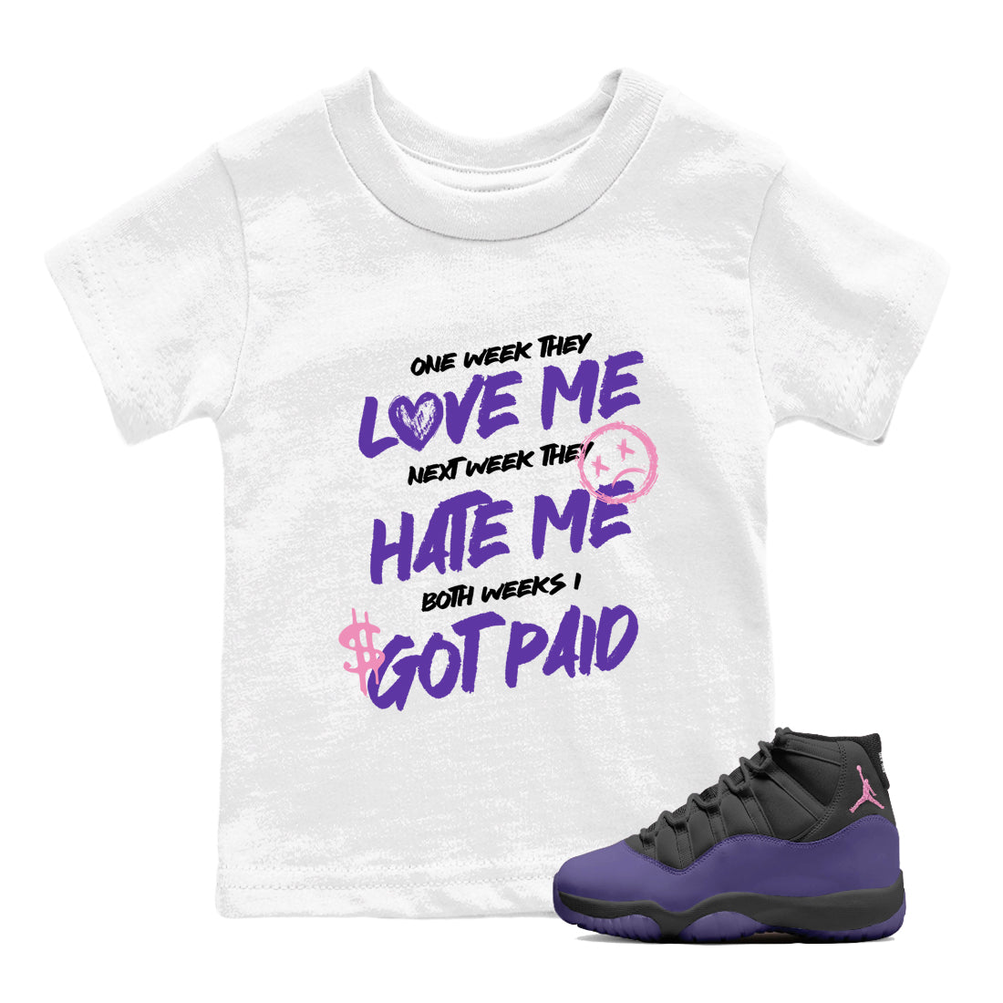 Sneaker match tees – Sneaker Tees To Match Air Jordan 11 Canyon Purple Shoes – I Got Paid Kids T-Shirt White 1