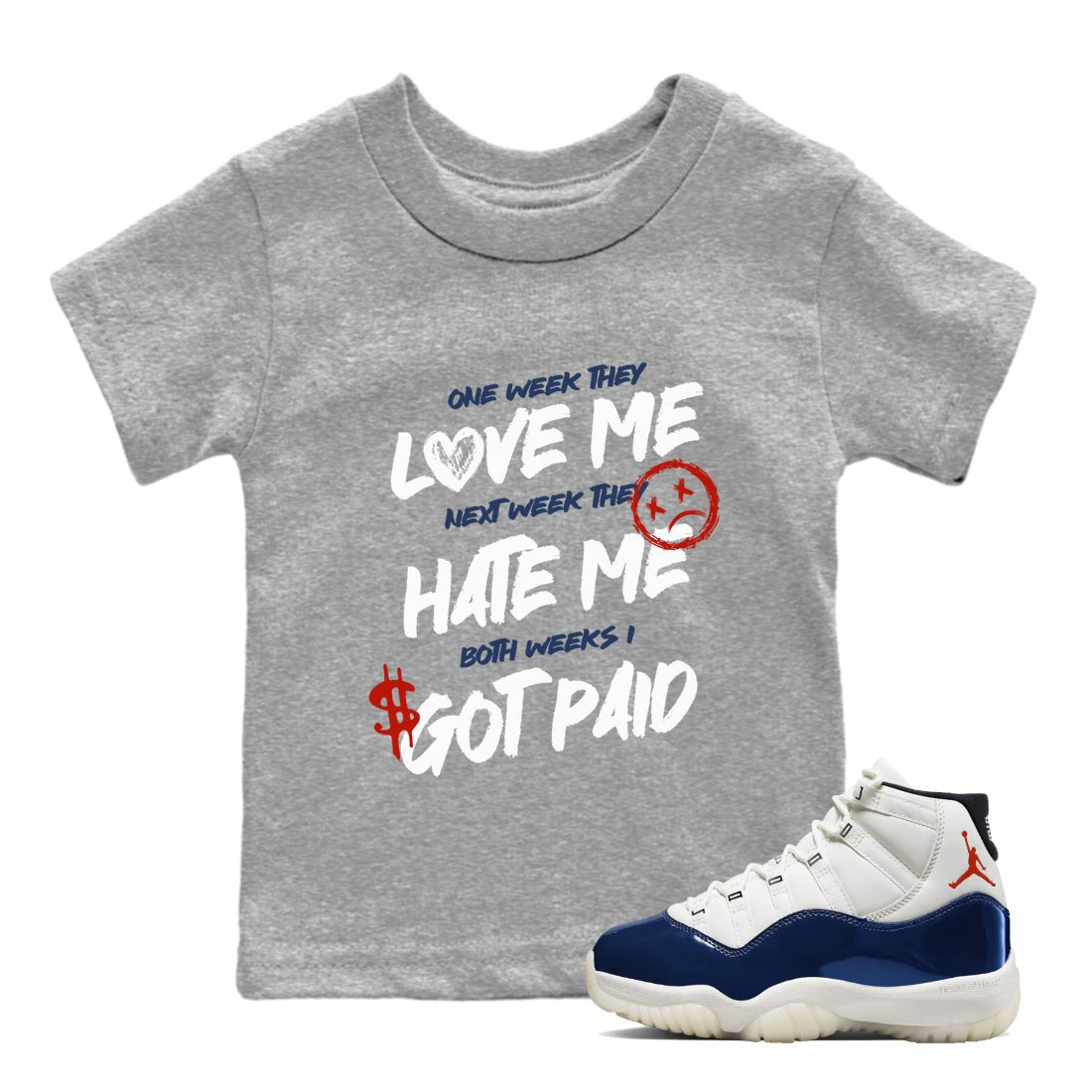 Sneaker match tees – Sneaker Tees To Match Air Jordan 11 Rare Air Shoes – I Got Paid Kids T-Shirt Heather Grey 1