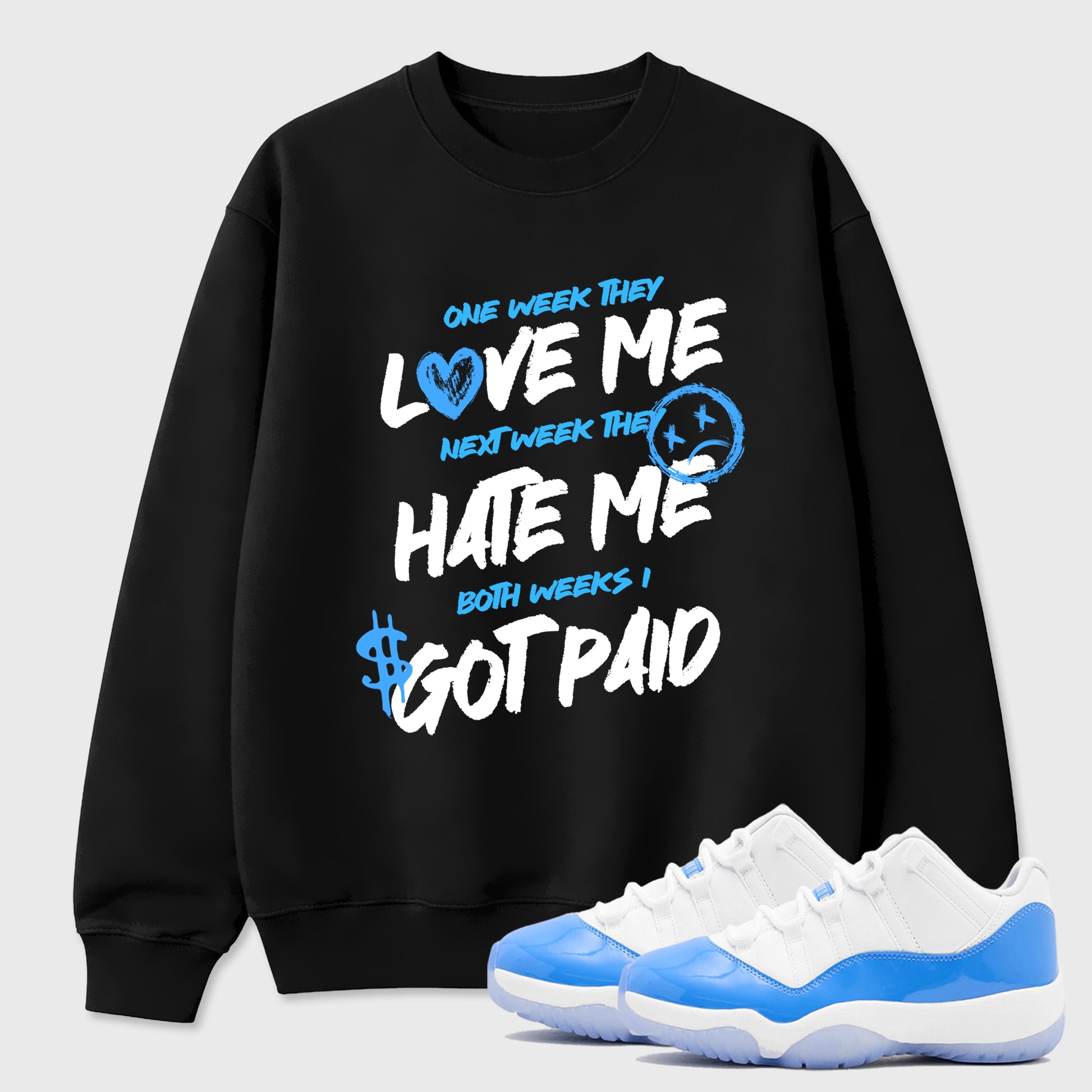 Sneaker match tees – Sneaker Tees To Match Air Jordan 11 University Blue Shoes – I Got Paid Tee Black 1