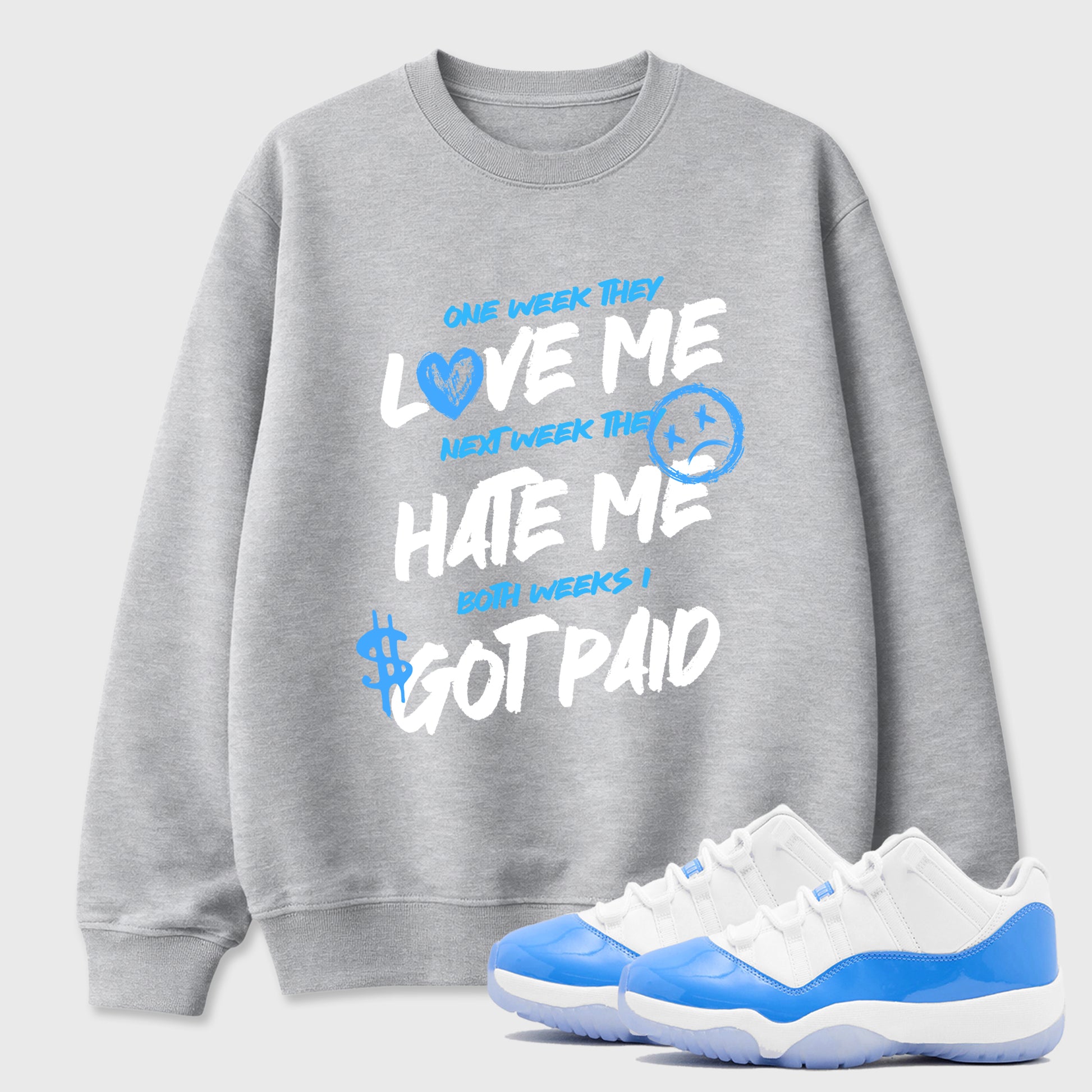 Sneaker match tees – Sneaker Tees To Match Air Jordan 11 University Blue Shoes – I Got Paid Tee Heather Grey 1