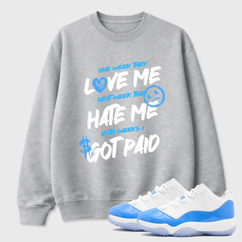 Sneaker match tees – Sneaker Tees To Match Air Jordan 11 University Blue Shoes – I Got Paid Tee Heather Grey 1