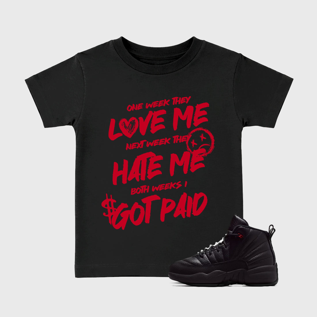 Sneaker match tees – Sneaker Tees To Match Air Jordan 12 Bloodline Shoes – I Got Paid Kids T-Shirt Black 1