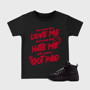 Sneaker match tees – Sneaker Tees To Match Air Jordan 12 Bloodline Shoes – I Got Paid Kids T-Shirt Black 1