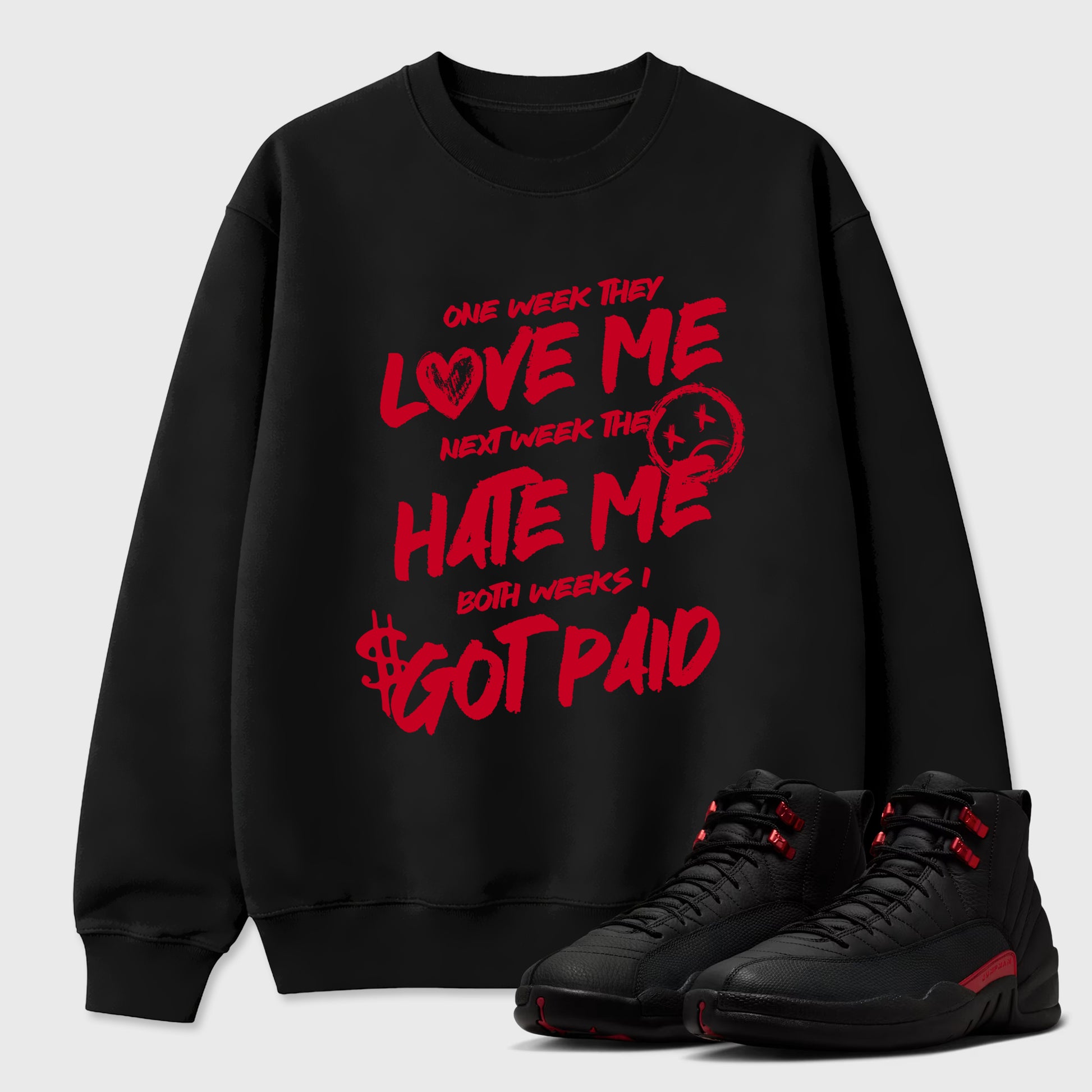 Sneaker match tees – Sneaker Tees To Match Air Jordan 12 Bloodline Shoes – I Got Paid Tee Black 1