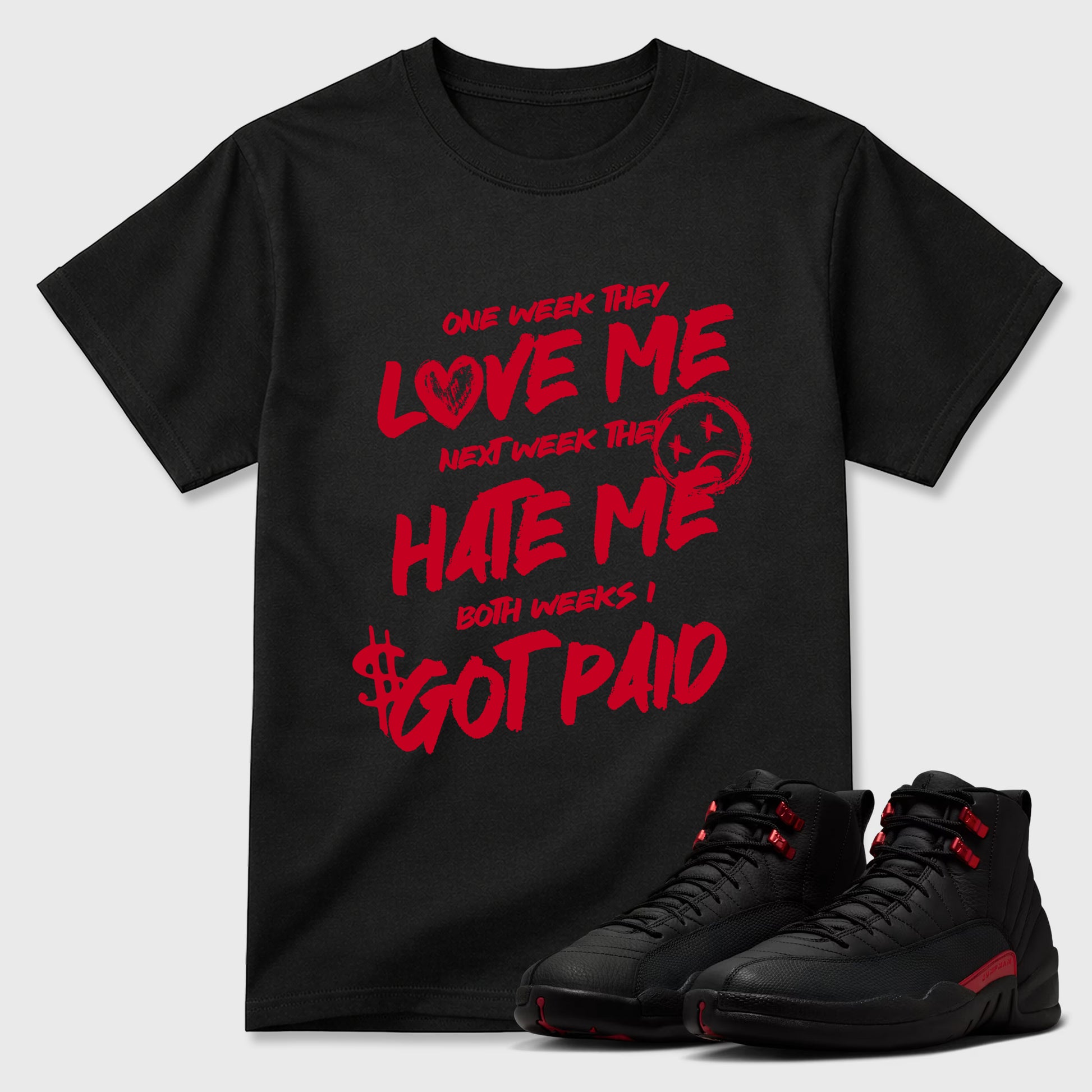 Sneaker match tees – Sneaker Tees To Match Air Jordan 12 Bloodline Shoes – I Got Paid Tee Black 1