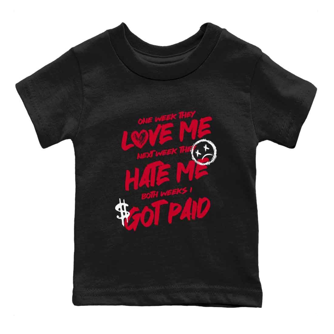 12s Flu Game shirts to match jordans I Got Paid best t shirts to wear with jordans Air Jordan 12 Retro Flu Black and Varsity Red match shoes to clothes SNRT Sneaker Tees Youth Baby Black 2 tee