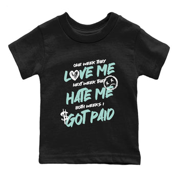 I Got Paid baby and kids t-shirt crafted for little sneakerheads to shine with the Air Jordan 12 Igloo sneakers, displayed in Black 2.