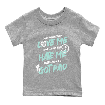 I Got Paid baby and kids t-shirt crafted for little sneakerheads to shine with the Air Jordan 12 Igloo sneakers, displayed in Heather Grey 2.