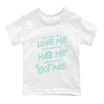 I Got Paid baby and kids t-shirt crafted for little sneakerheads to shine with the Air Jordan 12 Igloo sneakers, displayed in White 2.