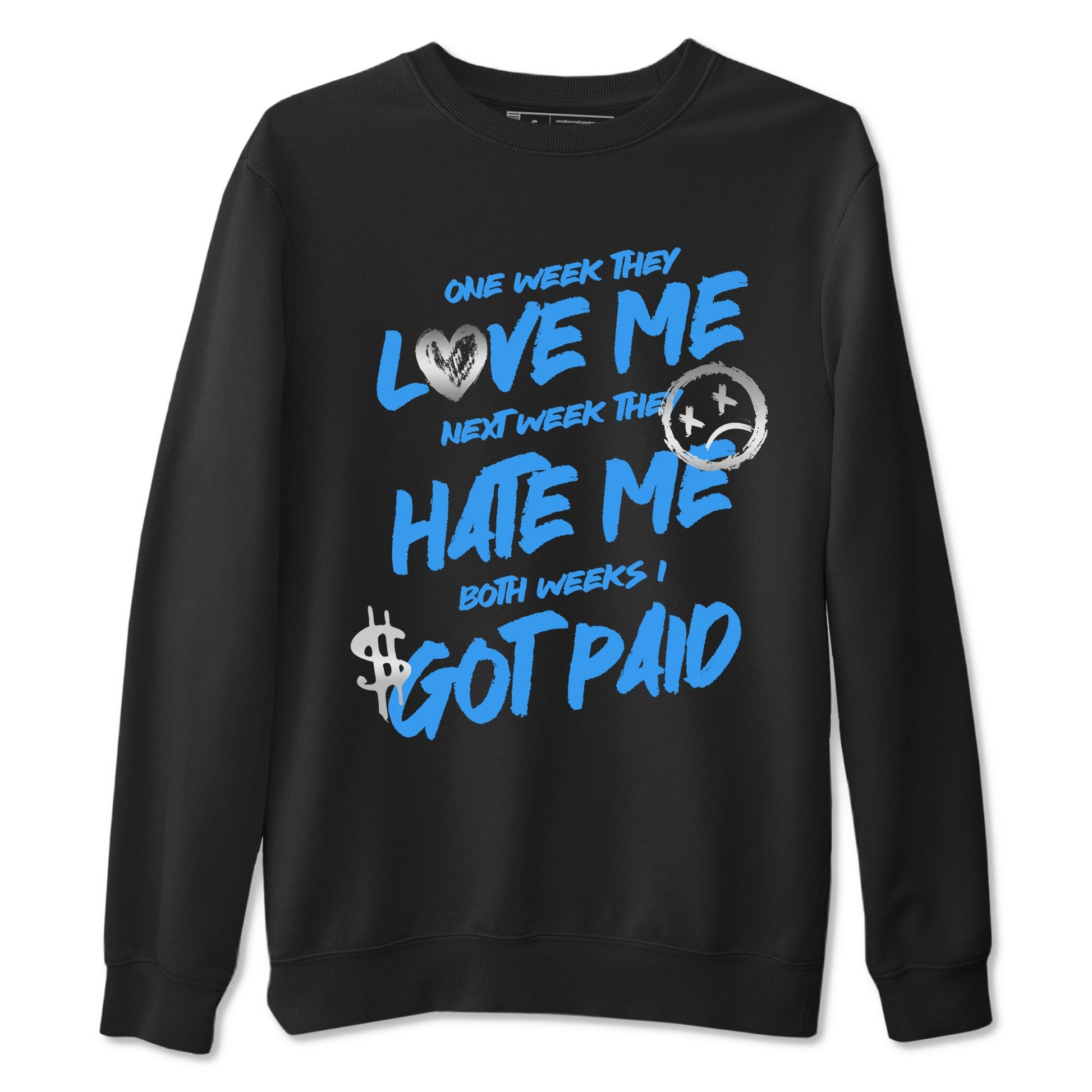 I Got Paid sneaker match t-shirt styled to complete your fit with the Air Jordan 12 White and University Blue sneakers, shown in Black 2.