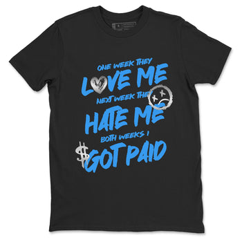 I Got Paid sneaker match t-shirt styled to complete your fit with the Air Jordan 12 White and University Blue sneakers, shown in Black 2.