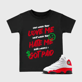 Sneaker match tees – Sneaker Tees To Match Air Jordan 13 University Red Shoes – I Got Paid Kids T-Shirt Black 1