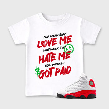 Sneaker match tees – Sneaker Tees To Match Air Jordan 13 University Red Shoes – I Got Paid Kids T-Shirt White 1